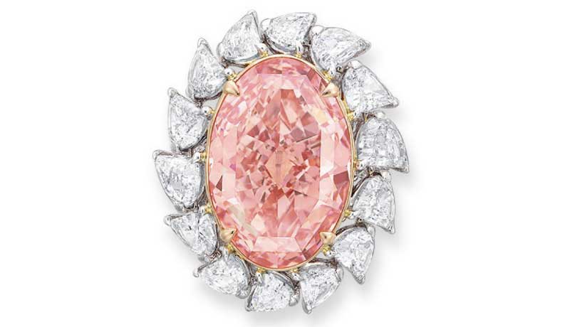 кольцо с оранжево-розовым бриллиантом 12,85 карат