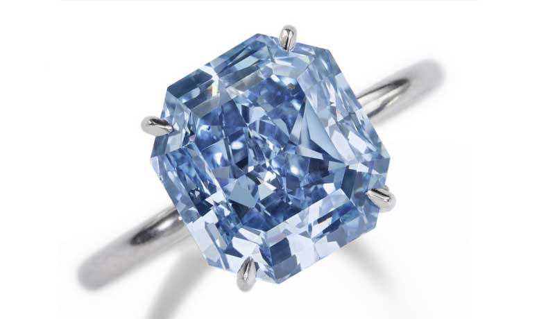 Кольцо с 5 каратным ярко синим бриллиантом