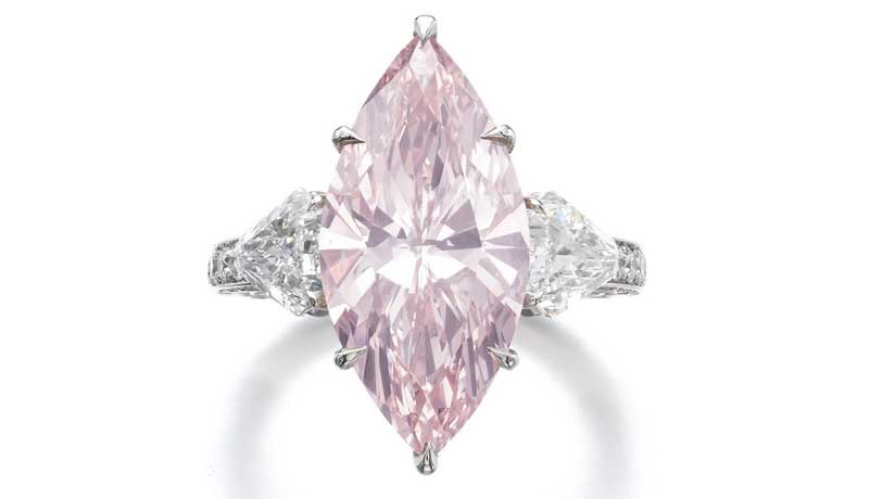 кольцо с фантазийным розовым бриллиантом огранки маркиз